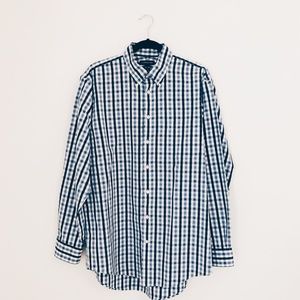 Lands End Men's Blue Pattern Dress Shirt with Pock